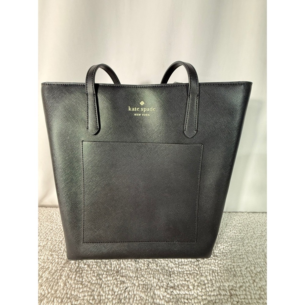 Kate Spade New York Black Saffiano Leather‎ Tote Bag Shoulder Purse Front Pocket